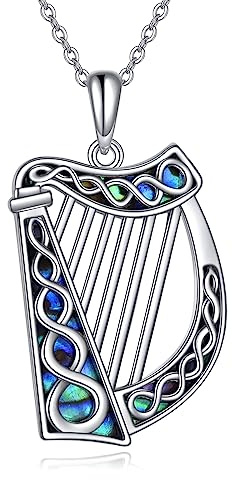DAYLINLOVE Collier Harpe Argent Sterling 925 Collier Avec Pendentif Harpe Nœud Celtique Coquillage D'Ormeau Musique Irlandaise Nordique Pangan Bijoux Cadeaux Femmes Et Filles Amoureuxla Harpe