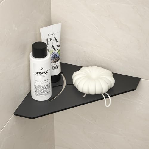 Bernkot Étagère d'angle de douche de 25,4 cm, étagère encastrée en acier inoxydable 304 noir mat pour salle de bain et cuisine, étagère à coulis pour mur carrelé, 1 pièce
