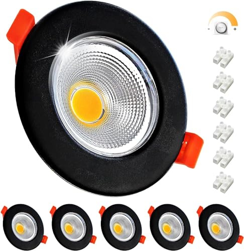 Wondlumi 6x 7W Faretti LED da Incasso per Cartongesso Nero Dimmerabili,600LM Foro 65-85mm Luce Naturale 4000K per Cucina,Interno,Faretti Led Soffitto COB 220V Equivalenti a 65W