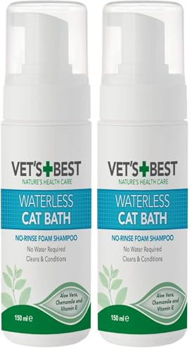 Vet's Best Wasserloses Katzenbad, Nicht ausspülen Wasserloses Trockenshampoo für Katzen 150ml (Packung mit 2)