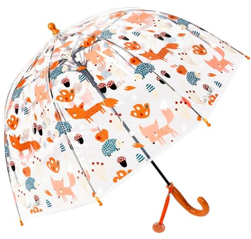 ThreeH Kinder Seifenblasen-Regenschirm mit leicht zu greifendem Griff 8 Faser-Rippen Fuchs und Igel Drucke für Jungen Geburtstag Weihnachten,Braun