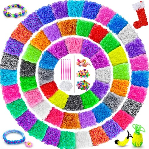 ROSHUKG Kit de 60 Élastiques de Couleur, 12300 Élastiques pour Enfants, Tissage, Bricolage, Cadeau