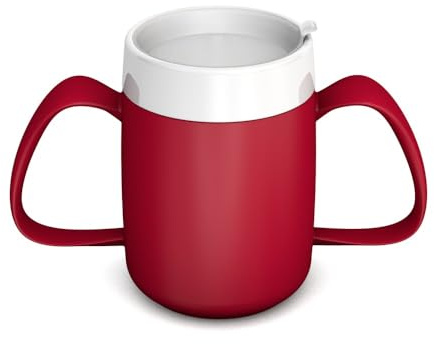 Ornamin 2-Henkel-Becher Pflegebecher mit Trinkaufsatz für Senioren & Pflegebedarf | Rot | Trinkbecher | Trinkhilfe | Schnabelbecher | Ergonomischer Becher