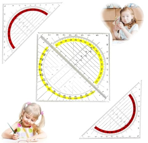 HSYTEK 2 Funktionen Geodreieck Klein,4 Stücke Zeichendreieck Winkelmesser 16cm,Kunststoff Transparent Geodreieck Flexibel zum Kreise Zeichnen für Studenten Büro Schreibwaren Designer Malerei