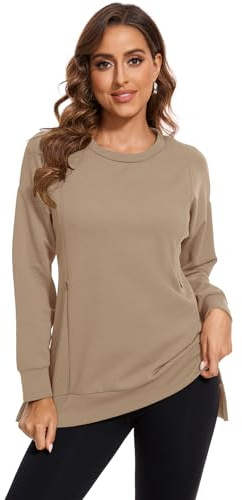 Smallshow Damen Still-Top, Sweatshirt, langärmelig, seitlich geteilt, Stillshirt, Braun, Klein