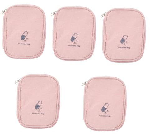 FOMIYES 5st Pille Aufbewahrungsbeutel Beutel Für Kleinigkeiten Pillendose Klein Reiseapotheke Mini-erste-hilfe-set Mini-sachen Für Den Geldbeutel Diabetiker-tragetasche Polyester Rosa