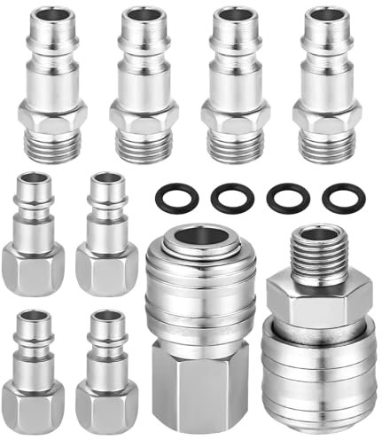 Raccord Rapide Air Comprimé, 10 Pièces Raccords de compresseur 1/4 BSP Raccord Rapide Pneumatique Européen, Tuyau Compresseur D'air, Embout Compresseur Air Européen