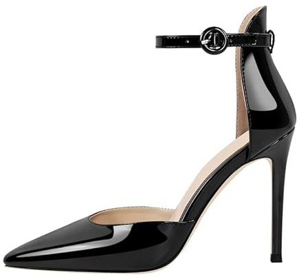 blingqueen Black Stiletto Strappy Pumps Pointed Toe Buckles Sexy Heel for Women Slim Heeled Pumps Pointed Toe Stiletto Heel Court Shoes Ankle Wrap Stilettos Leather Pumps Sandals Size 12