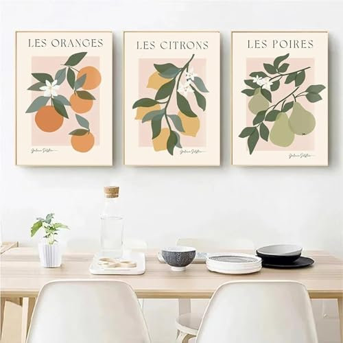 RDRDtbtr Orangenbaum Zitronenbaum Blumen Wand Bilder nordische abstrakte Leinwandbild Bild moderne Poster Kunstdrucke Wohnzimmer Heimdekoration 40 x 60 cm x 3 ungerahmt