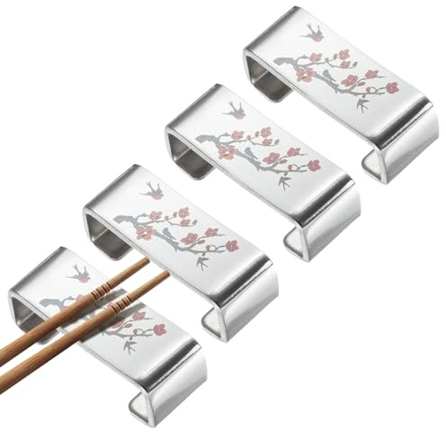 sourcing map 4pcs 304 Stainless Steel Chopstick Rest, Plum Blossom Flat Chopstick Stand Holder Knife Rest for Countertop Holding Chopstick Spoon Forks Knife Tabletop Decoration, Silver