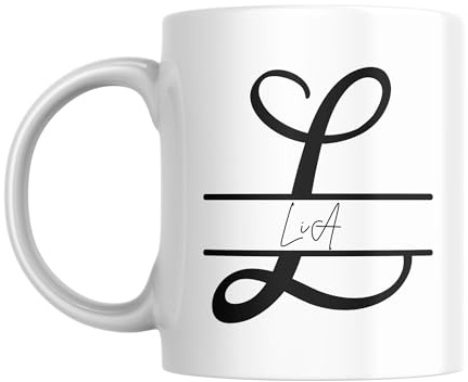 SUBLIX Personalized Initial Mug | Custom Name Monogram Coffee Cup | Black Letter Design | 11 oz Ceramic Mug | Gift for Birthdays, Anniversaries, or Special Occasions