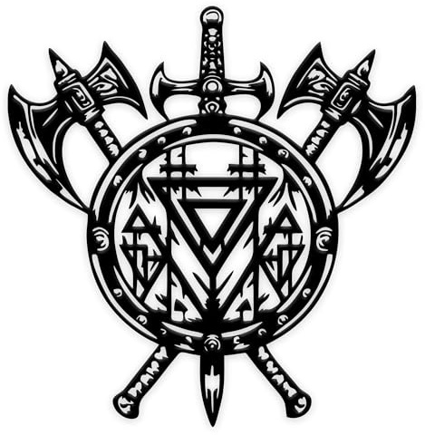 Viking Wall Decor – Nordic Style Metal Art, Shield, Axe, and Sword Rustic Scandinavian Home Art, Gift for Viking Enthusiasts