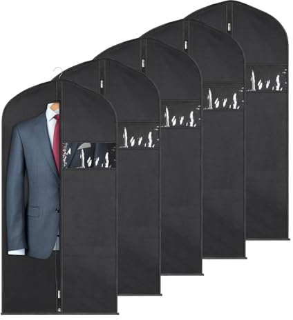 SuitBags for Men 120 x 60 CM, Dust-Proof Garment Bags, Non-woven Fabric Suit Bag, Prevent Moths Suit Cover with Zip, Clothes Covers for Suits, Dress, Coat, Jacket (120CM / 47IN - 5PCS)