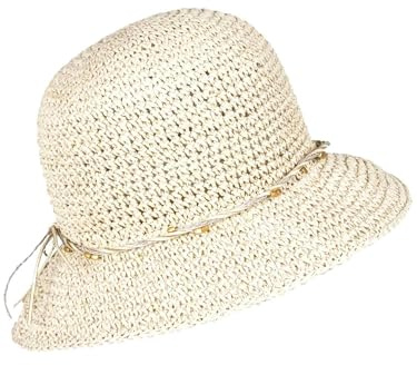 LOEVENICH modischer Damen Glockenhut mit farblich abgestimmten Hutband aus Papier in One Size Cream