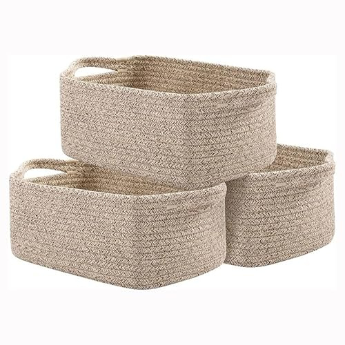HGZBS Cotton Rope Storage Baskets for Shelves, Decorative Woven Baskets for Closet Storage, Laundry Basket for Toy Towel Storage, Empty Gift Basket for Bathroom Organizer (Brown, 3 Pack)