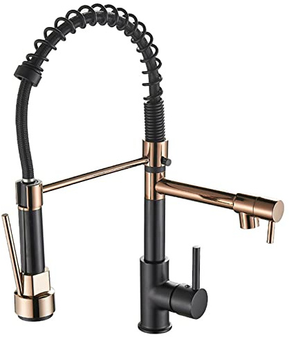 Black Spring Kitchen Faucet with Pull Out Sprayer360° Swivel Mixer Tap LeadFree Copper Single Handle 2 Spray Modes Flexible Kitchen Sink Tap for Modern Kitchens