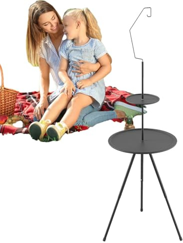 Générique Petite Table Ronde Pliante,Tables Rondes Pliantes pour Camping - Design Compact avec Support Triangulaire Accessoire pour Pêche Activités Extérieures Et BBQ