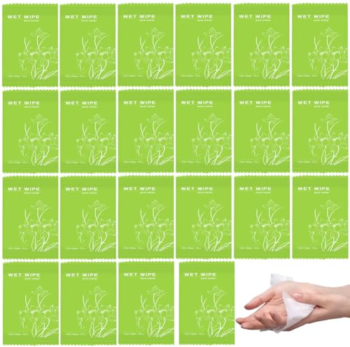 Lot de 50 lingettes démaquillantes de luxe emballées individuellement pour la peau ; lingettes humides douces et douces pour les mains et le visage ; mouchoirs nettoyants tout usage pour voyage
