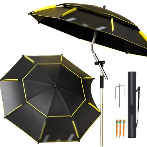 Générique Parasol de Voyage Résistant au Vent 220 cm, Parasol de Pêche avec Inclinaison Protection UV 50+, Étanche Parapluie de Jeux Sportifs pour Plage Camping(250cm/8.2ft)