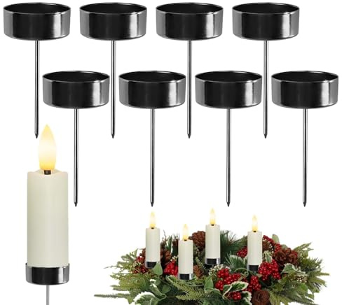 8er Kerzenhalter zum Stecken für Adventskranz und Stumpenkerzen, Schwarz