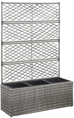 Gecheer Enrejado y arriate 3 macetas ratán sintético Gris 83x30x130 cm