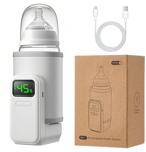 Bottle Warmer, Portable Baby Milk Warmer with 6 Temp Control for Travel, 18W Cordless Smart Warmer BPA-Free with Digital LCD for Most Bottles Fast Heating & Defrost, 5000mAh, Type-c