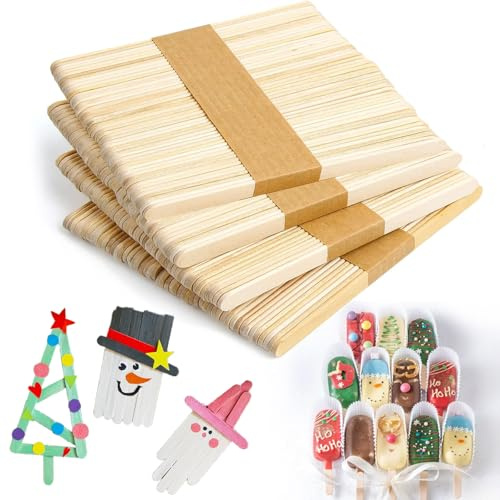 200 PCS Lollipop Sticks, Natural Wooden Lolly Sticks & Lolly Sticks for Craft, Smooth Thick Design for Easy Handling, Ideal for Ice Cream, DIY Art, Garden Labels & Handmade Craft Projects(4.49*0.39IN)