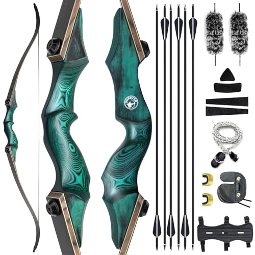 60 Zoll Bogenschießen Recurvebogen 20-60 Lbs Takedown Bogen Für Rechts Schütze Jagd Bogen Und Pfeil Set Mit Fell Pfeil Schalldämpfer Bogenschießen Kit Für Erwachsene Outdoor Ziel Übung (30LBS)
