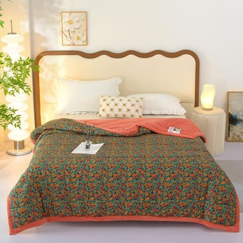 Odot Couette Hiver Très Chaude et Epaisse 150x200 200x220, Couette d'hiver sans Housse Lavable - Douce Confortable Respirante Couverture Quilting d'Réversible (Fleurs Vert foncé,200x220cm)