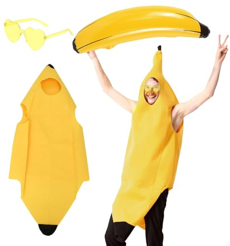 GYIOFAI Disfraz de plátano de 3 piezas, divertido disfraz para hombres y mujeres, divertido disfraz para fiestas de Halloween, eventos temáticos y reuniones divertidas, perfecto para disfrutar