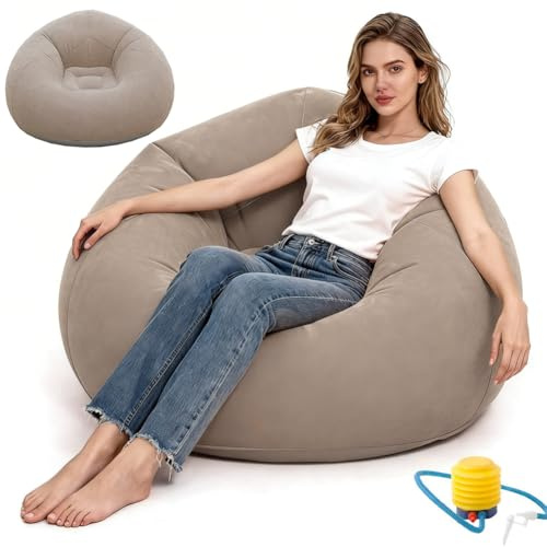 CEWROM Air Sofa Lazy No Bean Bag, Aufblasbarer Sitzsack, Aufblasbares Sofa Waschbar Wohnzimmer Liegestuhl Schlafzimmer, Superweich Sitzsack für Kinder und Erwachsene (Braun)