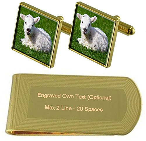 Select Gifts Lamm Gold-Manschettenknöpfe Geldscheinklammer Gravur Geschenkset