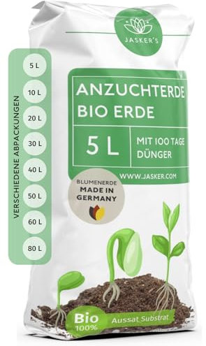 JASKERS® Bio Anzuchterde 5 L | ungedüngt | Torffreie Aussaaterde zur Aufzucht von Tomaten, Chili, Gemüse, Bonsai & Kräuter | Aussaaterde Bio