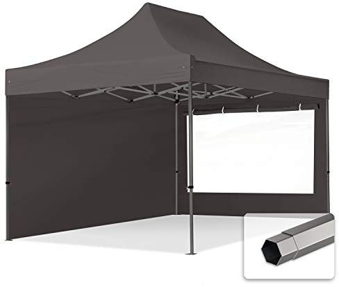 TOOLPORT 3x4.5m PES 750 Pop up gazebo party tent PREMIUM Steel 40 mm, incl. Sidewalls with Panorama Windows, dark grey