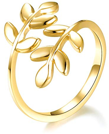 ELBLUVF Edelstahl 18 K versilbert Frau Blättern Laurel verstellbar AST Ringe 3 Farben