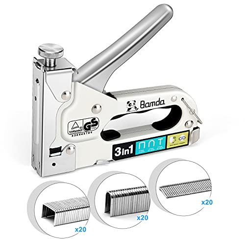 Bamda Handtacker, 3 In 1 Robuster Leistungsstarker Holztacker mit 1200 Klammern, Tackerpistole für Holz, Tischlerei, Dekoration, Kabelbefestigung