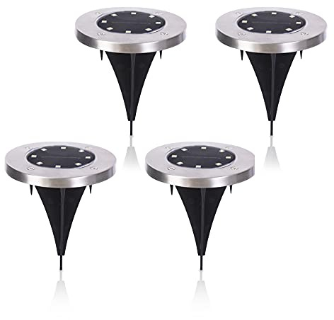 AmeliaHome Solarlampen Wegeleuchten Bodenleuchten 4 Stück Gartenlampen Außenleuchten kaltweiß Solux