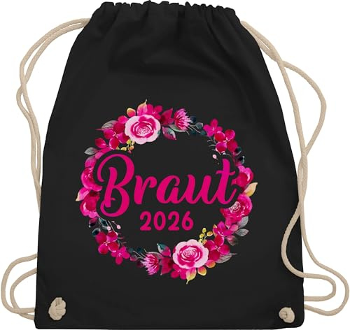 Turnbeutel Rucksack - JGA Junggesellenabschied Frauen - Braut 2026 Blumenkranz - Unisize - Schwarz - brauttaschen bachelorette party beutel junggesellinnenabschied outfit jungesselnabschied tasche