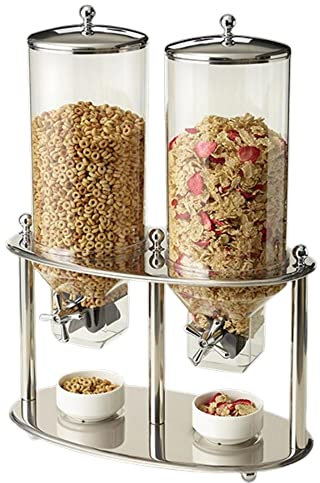 Steelite Creations Cereal Dispenser, Double Canister, Stainless Steel, Commercial Restaurants Buffet Use, Food Storage and Dispensing Container, Dispensing Dry Foods Cereal, Candy, Snacks, (2) 3 Gal