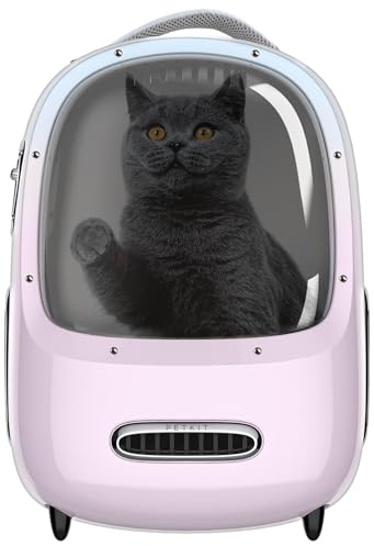 PETKIT Breezy 2 Smart Cat Carrier pink/Blue, belüftete Katzentransporttasche, Transportrucksack mit Belüftungssystem, Katzenrucksack mit App-Steuerung, Reiserucksack mit Belüftung für Katzen
