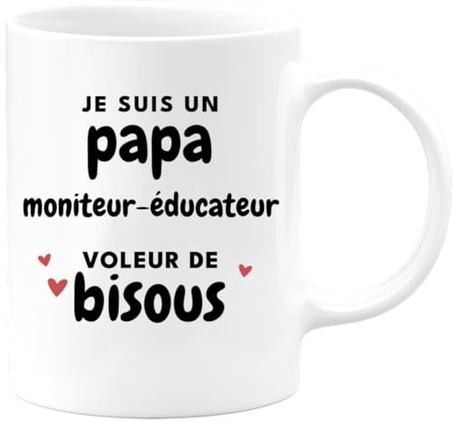 quotedazur Café-Croissant - Mug Personnalisé Tasse Cadeau Homme Noël Je Suis Un Papa Moniteur-Éducateur Voleur De Bisous Futur Anniversaire Fête Des Pères Annonce Naissance - Blanc/Céramique