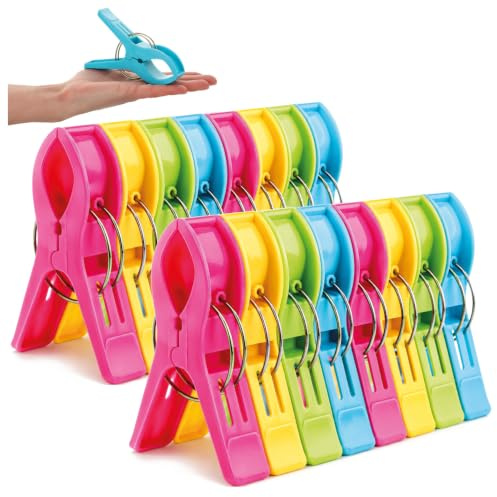 com-four® 16x Strandtuchklammern Gross für Sonnenliegen, Stühle | Liegen und Geländer - XXL Wäscheklammer für Jacken und Decken - Klemme für DIY-Projekte - beach towel clips