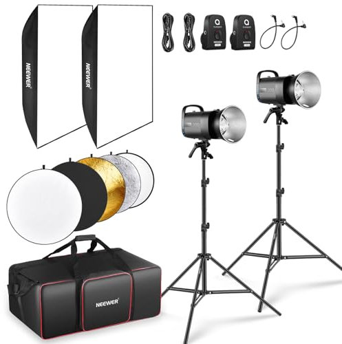 NEEWER Kit Lampe Flash Monolight Studio 600W:Pack de 2 Lumière Stroboscopique S101-300W PRO 5600K avec Déclencheur 2,4G/Lumière Modélisation 150W/Bowens/Softbox/Support/Réflecteur,Compatible avec QPRO