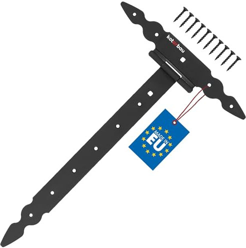 KOTARBAU® Charnière en T de 400 mm en Acier noir | Charniere Porte Lourde | Penture | Charniere Portail | Charnière Porte Lourde | Penture Volet Bois | Charnieres | Charniere Noir | Charnières