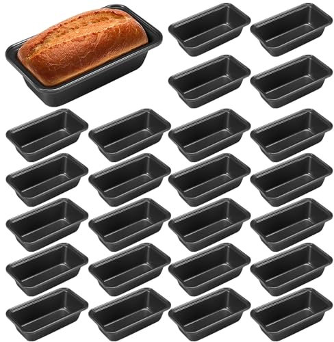 Uiifan 24 Pcs Mini Loaf Pan for Baking Bread Non Stick Small Banana Bread Tins 6.1 x 3.3 x 2.1 Inches Nonstick Carbon Steel Tiny Meatloaf Pan for Oven and Baking (Dark Grey)