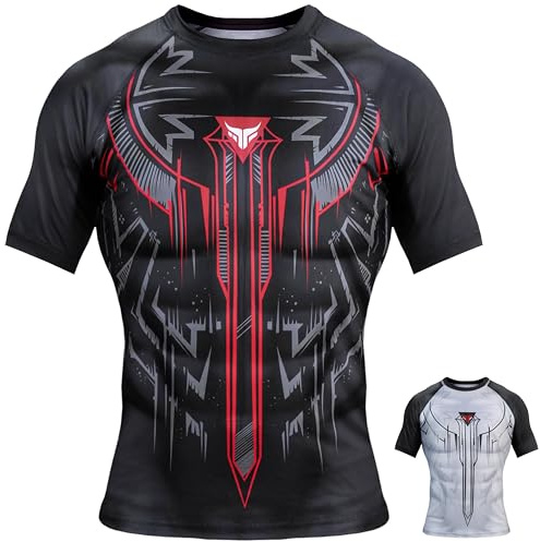 Mytra Fusion Rashguard BJJ Breathable & Ultra Lightweight Maglia Compressione Uomo MMA Rashguard per Palestra, Allenamento, Corsa e Ciclismo (IT, Testo, XL, Regular, Regular, Black/Red)
