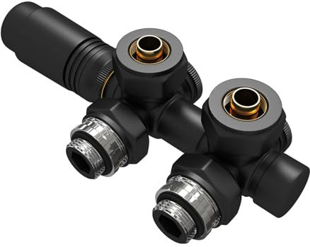 EMKE Válvula de Radiador, Grifo Termostático Angular, Kit Multibloc para Radiador con Controlador de Temperatura, Negro, 1 pieza