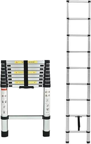 MehrzweckleiterAluTeleskopleiter,2,6MTeleskopleiter,Tragfähigkeit 150kg/330lbs，Ausziehbar Aluleiter,r，Leicht und rutschfest,Teleskopleiter klappleite,Für Camping, Dachklettern, Bauarbeiten, Silber