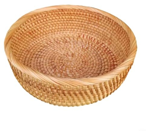 Gettimore Handgefertigter runder Obstkorb aus Rattan, Schreibtisch-Organizer, Snack-Tablett, 24 x 24 x 8 cm, natürlicher gewebter Behälter (mittel)