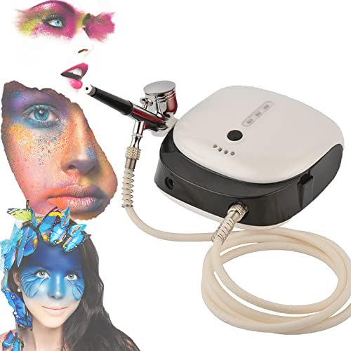 XCSCUK Kit d'aérographe,Ensemble de compresseur d'aérographe Portable à Double Action,Pinceaux à air Rechargeables Portables, pour Ongles,Maquillage (White)